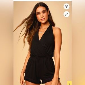 New with tag lulus Jennee Black Halter Surplice Romper